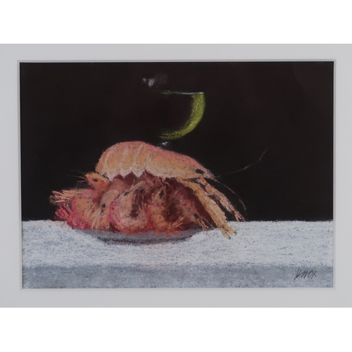 2952 - JACK KNOX RSA RSW RGI (SCOTTISH 1936-2015)SEAFOOD AND WINEPastel on black paper, signed lower right,... 