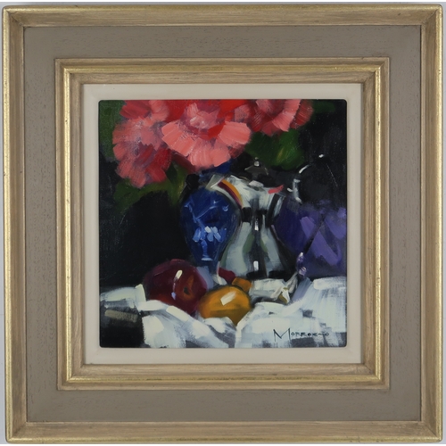 2958 - JACK MORROCCO (SCOTTISH CONTEMPORARY)PINK CAMELIAS AND SILVER POT (2018)Oil on canvas, signed lower ... 