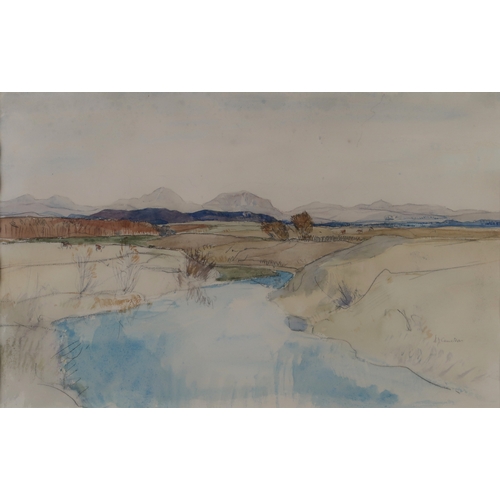 2974 - SIR DY CAMERON RA RSA RWS RSW RE (SCOTTISH 1865-1945)RIVER LANDSCAPE, POSSIBLY STIRLINGSHIREWatercol... 