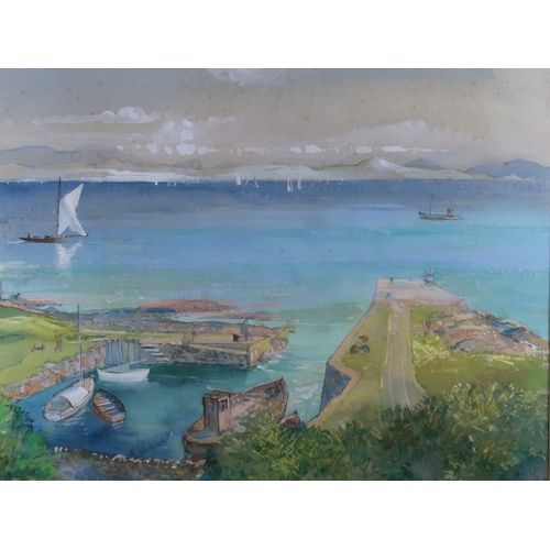 2976 - TOM SHANKS RSW RGI PAI (SCOTTISH 1921-2020)CORRIE HARBOUR ARRANMixed media on grey paper, signed low... 