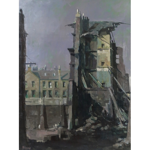 2989 - ERNEST HOOD (SCOTTISH 1932-1988)THE TENEMENT (GLASGOW)Oil on canvas, signed lower left, 100 x 75cm (... 