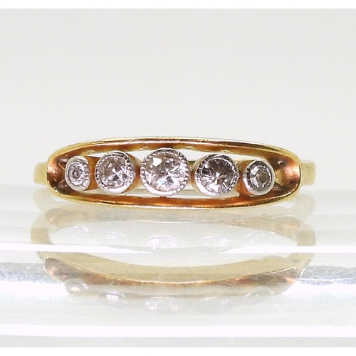 779 - An 18ct gold vintage five stone diamond ring, set with estimated approx 0.18cts, finger size M1/2, w... 