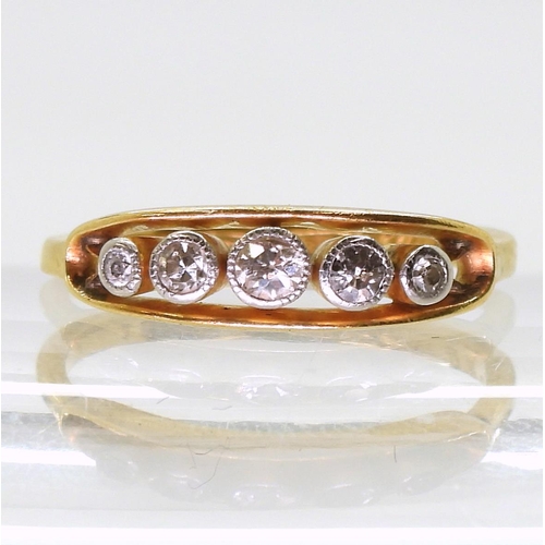 779 - An 18ct gold vintage five stone diamond ring, set with estimated approx 0.18cts, finger size M1/2, w... 