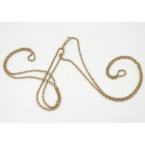 2708 - A 9CT GUARD CHAINthe long belcher chain, has a 9ct soldered on tag to the end of the chain, and also... 