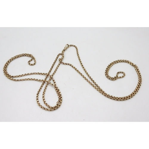 2708 - A 9CT GUARD CHAINthe long belcher chain, has a 9ct soldered on tag to the end of the chain, and also... 