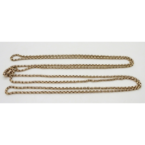 2708 - A 9CT GUARD CHAINthe long belcher chain, has a 9ct soldered on tag to the end of the chain, and also... 