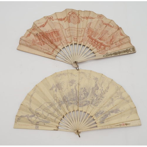 306 - A collection of 19th century and later fans including a probably French hand painted example with mo... 