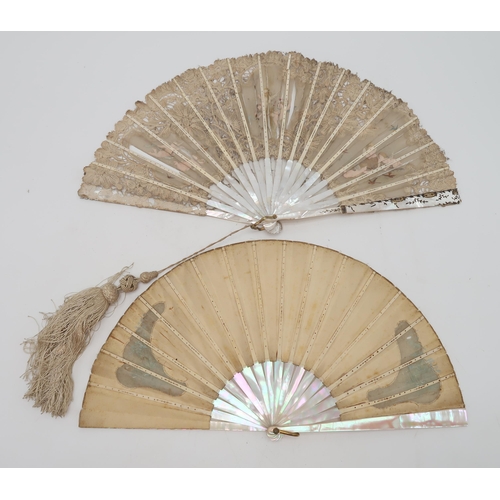 306 - A collection of 19th century and later fans including a probably French hand painted example with mo... 