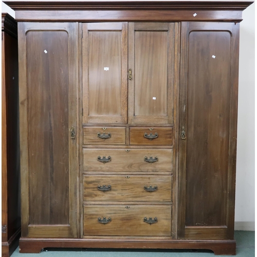 100 - A lot comprising Victorian mahogany compactum wardrobe with pair of central doors over two short ove... 