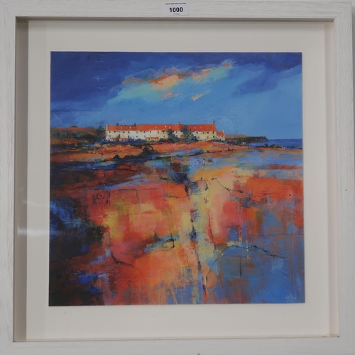 1000 - LIZ YULE (CONTEMPORARY SCHOOL) AUCHMITHIE COTTAGES Print on canvas, signed lower right, 40... 