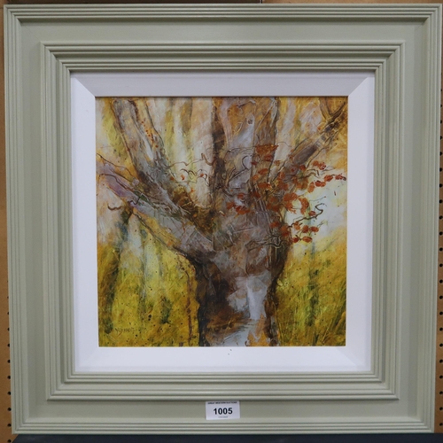 1005 - GEORGIE YOUNG (SCOTTISH b.1949) OAK TREE Acrylic on board, signed lower left, 28.5 x 28.5cm... 