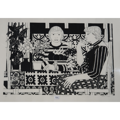 1018 - NORMAN GILBERT (TRINIDAD 1926-2019) FIGURES AT A TABLE WITH PLANTS Lithograph, signed lowe... 