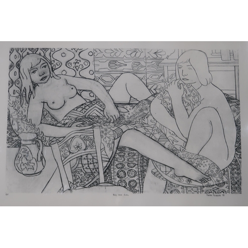 1020 - NORMAN GILBERT (TRINIDAD 1926-2019) BOY, GIRL AND A BLUE AND WHYTE BED MAT Lithograph, sig... 