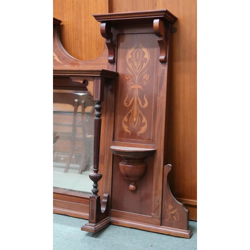 114 - An Edwardian mahogany and satinwood inlaid overmantle mirror, 89cm high x 150cm wide