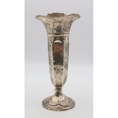 361 - A George VI silver vase, by Brook & Son, Sheffield 1936, of flaring faceted form, with an applie... 