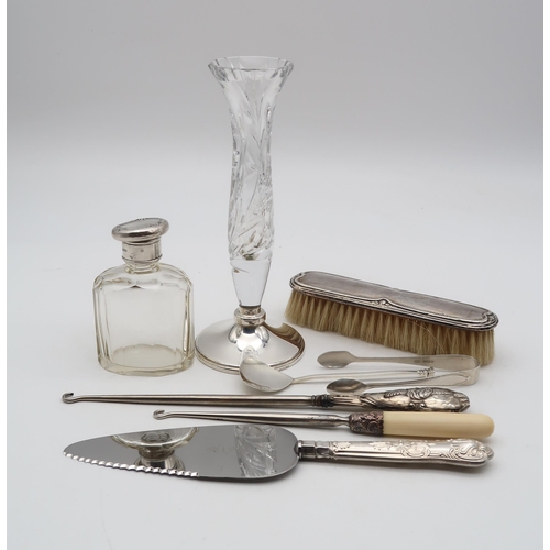 371 - A collection of silver including a silver cut glass specimen vase, by B & Co, Birmingham, a silv... 