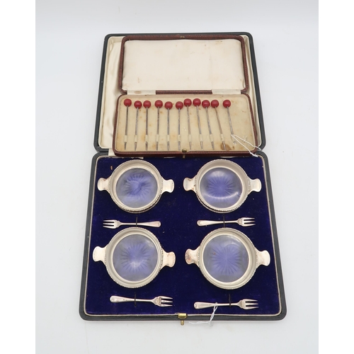 373 - A cased set of silver mounted cut glass side dishes, by Stokes & Ireland Ltd, Chester, 1915... 