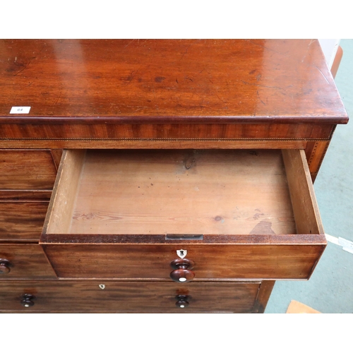 64 - A Victorian mahogany two over three chest of drawers on splayed feet, 122cm high x 125cm wide x 54cm... 