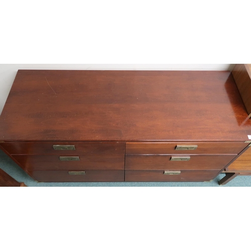 74 - A contemporary Baronet campaign style bank of six drawers with brass corner mounts and drawer pulls ... 