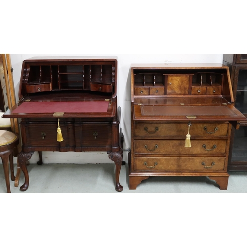 79 - A lot comprising a 20th century burr walnut veneered writing bureau, 96cm high x 77cm wide x 44cm de... 