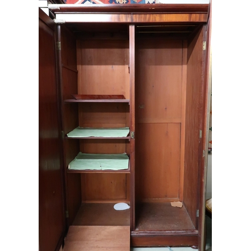 81 - A Victorian mahogany and walnut veneered two door wardrobe, 196cm high x 120cm wide x 55cm deep