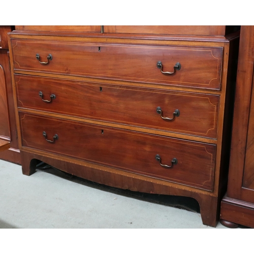 82 - A Victorian mahogany linen press with moulded cornice over pair of doors enclosing linen drawers on ... 