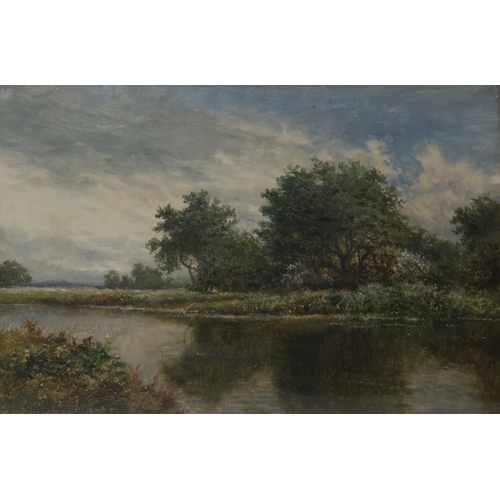 903 - BRITISH SCHOOL Figures at a river side, signed oil on canvas, 50 x 76cm