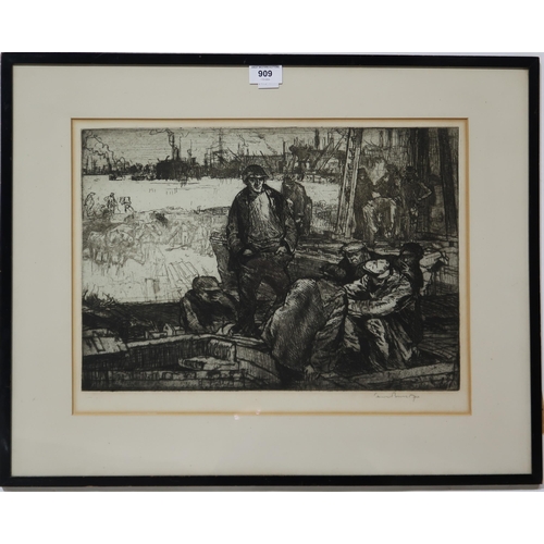 909 - SIR FRANK BRANGWYN Steel workers, signed, etching, 34 x 46cm