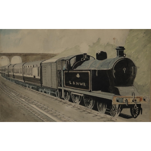 917 - BRITISH SCHOOL L & N W R locomotive, watercolour, 23 x 37cm