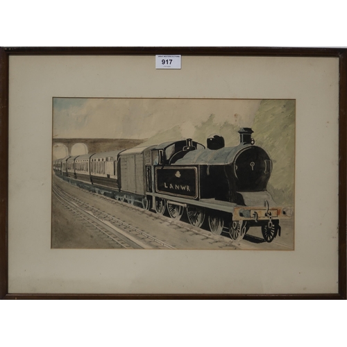 917 - BRITISH SCHOOL L & N W R locomotive, watercolour, 23 x 37cm