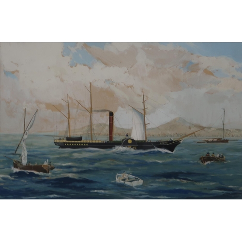 918 - BRITISH SCHOOL Steamship Perth in profile, gouache, 28 x 41cm