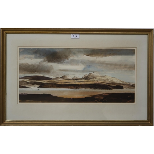 919 - TOM H SHANKS R.S.W Loch Ewe Wester Ross, signed, pen ink and watercolour, 26 x 54cm... 