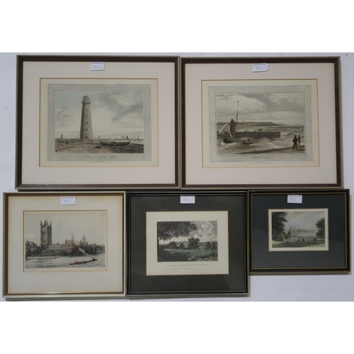 921 - C.S Fishing boats, monogrammed, charcoal, 25 x 36cm and five colour engravings and JOHN FULLWOO... 