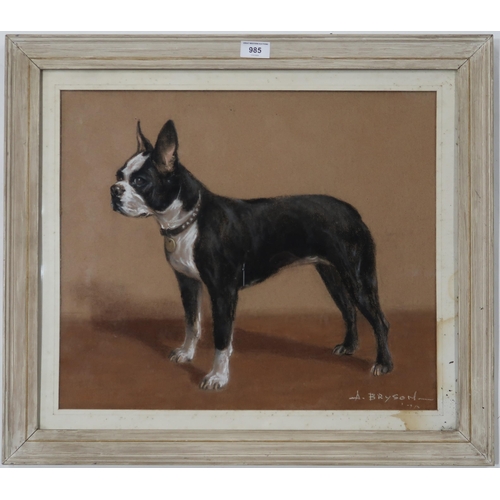 985 - CONTEMPORARY SCHOOL  BOSTON TERRIER Charcoal on paper, signed 'A. Bryson', dated 19(7... 