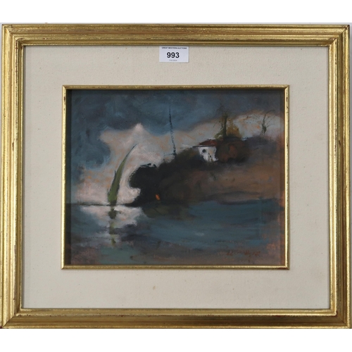 993 - ABDIN EL SAWY (CONTEMPORARY SCHOOL) BOAT AT SUNLIGHT Oil on board, signed lower right, 23 ... 