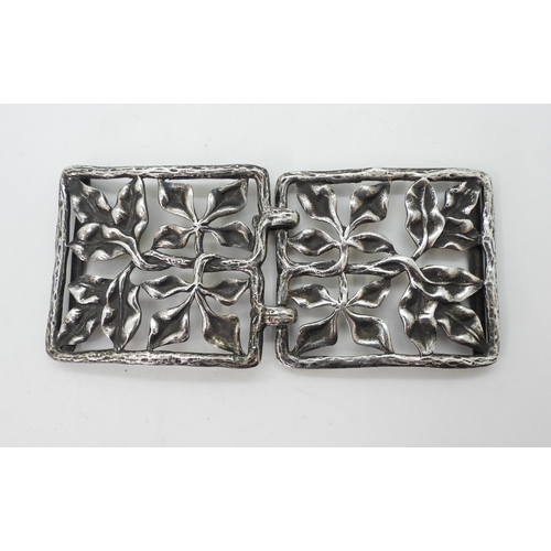 713 - A silver Alexander Ritchie pattern buckle with bold leaf design, stamped with the 'Lion' silver stri... 