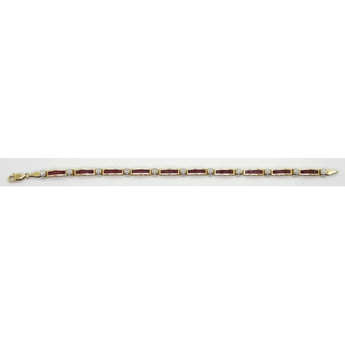 716 - A 9ct gold red gem and diamond accent bracelet, length 18.8cm, weight 7.2gms