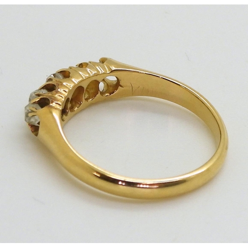 722 - An 18ct gold Victorian five stone diamond ring, hallmarked Birmingham 1875, set with estimated appro... 