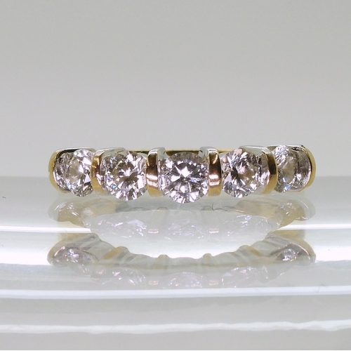 731 - An 18ct gold five stone diamond ring, set with estimated approx 1.10cts of brilliant cut diamonds. S... 