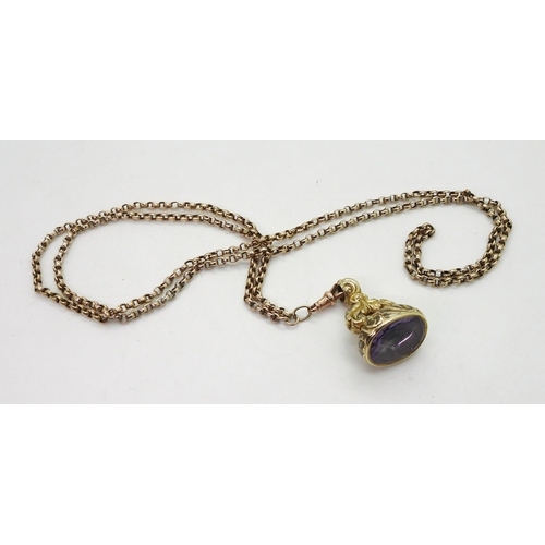 735 - A 9ct gold guard chain, length 82cm, weight 14.6gms, together with an amethyst set rolled gold Victo... 