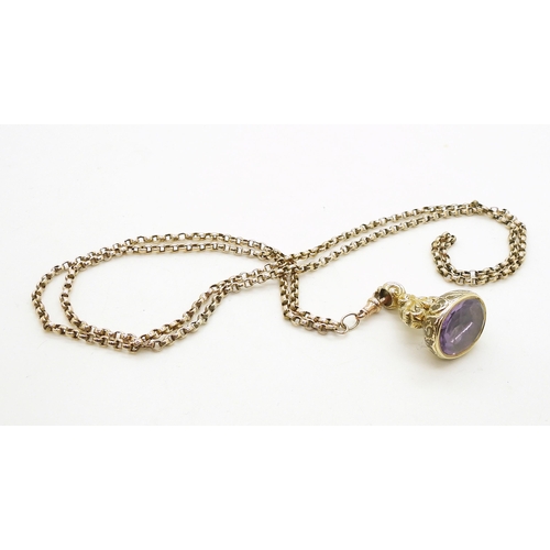 735 - A 9ct gold guard chain, length 82cm, weight 14.6gms, together with an amethyst set rolled gold Victo... 