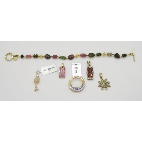 737 - A collection of 9ct Gems TV jewellery to include a ruby and clear gem pendant, a tanzanite and clear... 