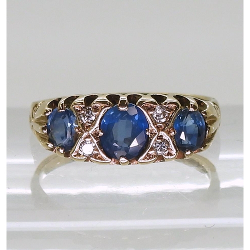 748 - A 9ct gold sapphire and diamond ring, size K, weight 1.7gms