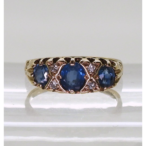 748 - A 9ct gold sapphire and diamond ring, size K, weight 1.7gms