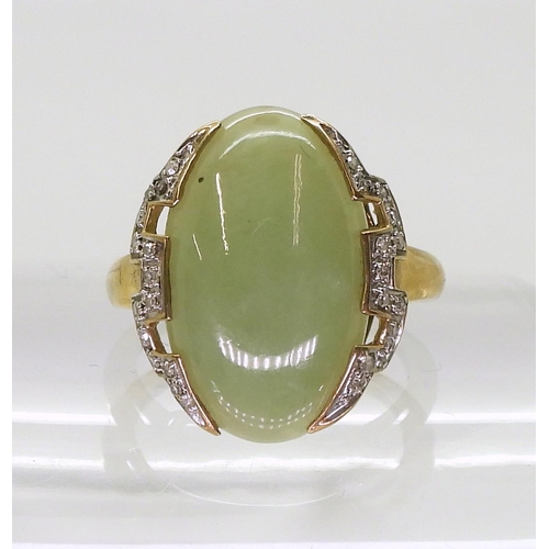 751 - A QVC green hardstone and diamond ring, size O1/2, weight 5gms