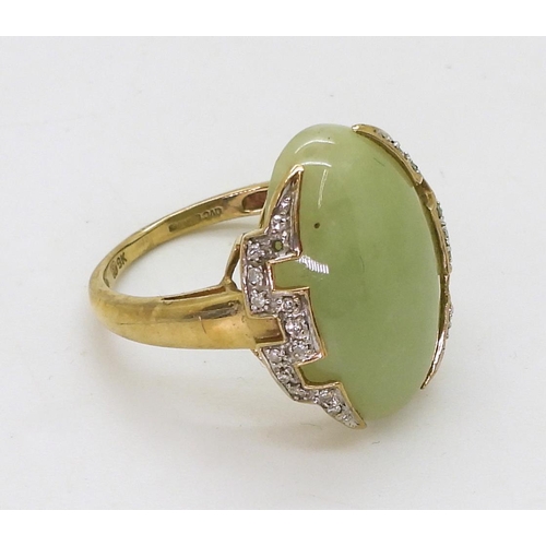 751 - A QVC green hardstone and diamond ring, size O1/2, weight 5gms