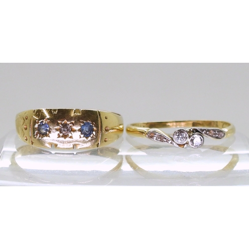 752 - Two vintage rings, a sapphire and diamond ring (hallmarks incomplete) size P1/2, weight 2.3gms, and ... 