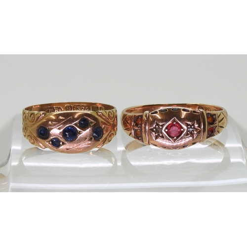 759 - A 9ct rose gold ring hallmarked Birmingham 1938, set with rose cut diamonds and red gems, size O1/2,... 