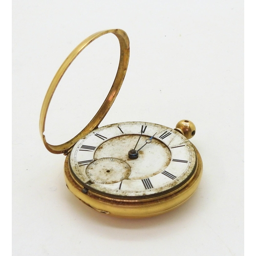 767 - An 18ct gold open face pocket watch hallmarked London 1866, diameter 5cm, weight 106.3gms (af)