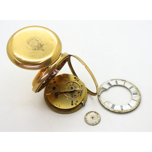 767 - An 18ct gold open face pocket watch hallmarked London 1866, diameter 5cm, weight 106.3gms (af)